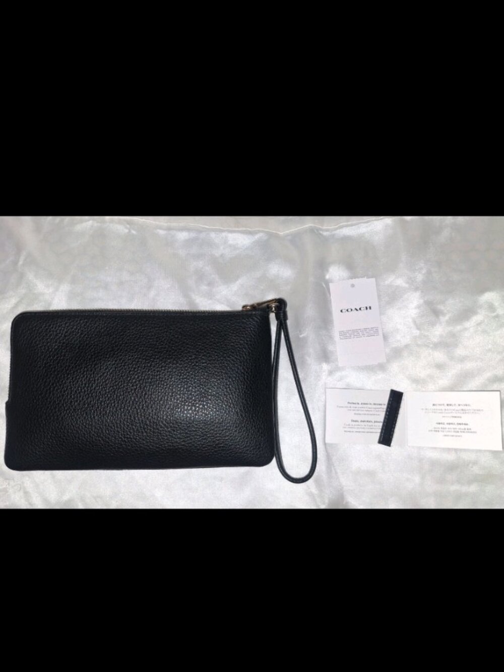 Coach Double Zip Wallet Wristlet Black Pebble Leather Gold Tone CU919 NWT - Picture 4 of 11